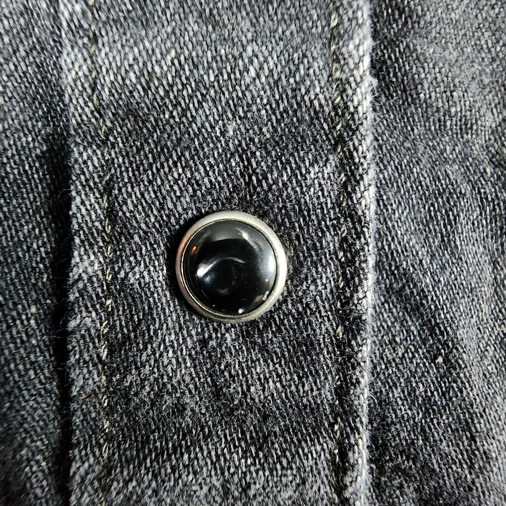 Levi's Western Shirt Mens Small Black Denim‎ Pearl Snap Two Tone Faded Cowboy